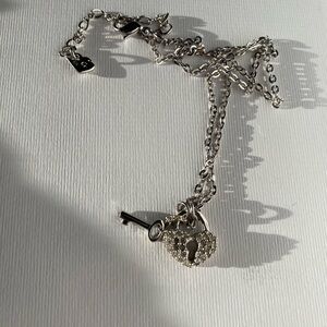 Swarovski lock and key silver tone necklace